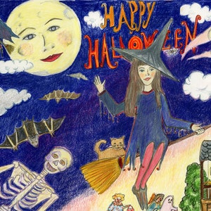 Biglietto di auguri Fine ARt Happy Halloween Illustration Card
