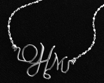 Personalized Silver Monogram Necklace, Bracelet or Anklet~Sterling Silver Wire Initial Jewelry~Any Initials/Letters~Custom Baby Jewelry~Gift