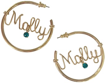 Personalized Name Earrings-Silver, Gold or Rose Gold w/Swarovski Birthstones-Any Name-2 hoop sizes to choose from-Hoops, Custom Jewelry