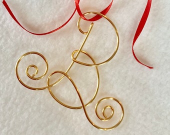 Wire Initial Christmas Ornament~Any Letter~Gold, Silver, or Rose Gold~Festive Keepsake Gift Bag~The Original~Custom made just for you