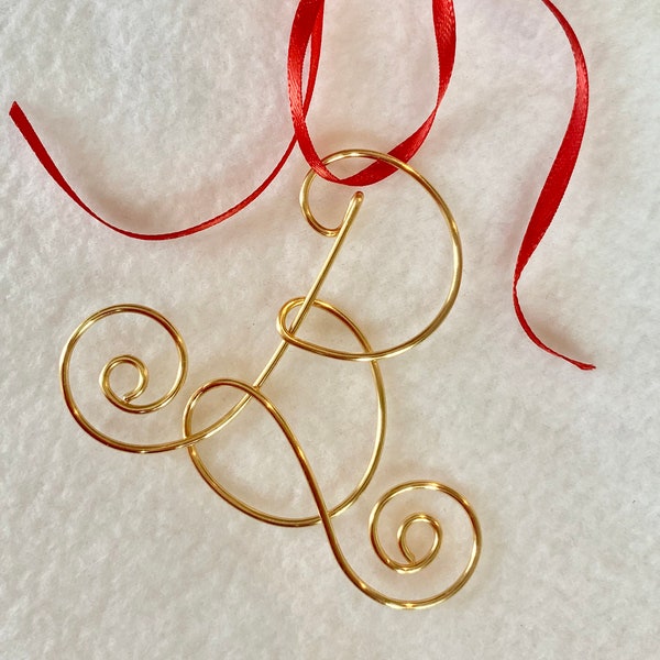 Wire Initial Christmas Ornament~Any Letter~Gold, Silver, or Rose Gold~Festive Keepsake Gift Bag~The Original~Custom made just for you