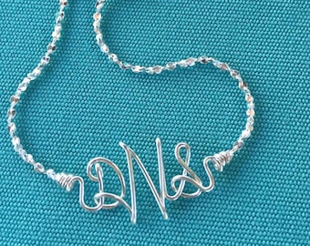 Silver Monogram Anklet, Bracelet or Necklace~Sterling Silver~Any Initials~Personalized Jewelry~Handcrafted~Custom Made~Unique Gift for Her