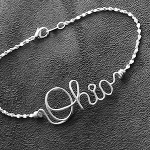 Script Ohio Bracelet, Anklet or Necklace~Sterling Silver, 12k Gold Filled or 14k Rose Gold Filled Wire~Ohio State Buckeyes~OSU Fan Gift :-)