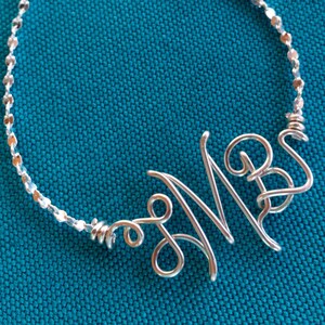 Personalized Monogram Necklace, Bracelet or Anklet~Sterling Silver~Wire Initial Jewelry~Name/Initial Jewelry~Custom Silver Initials/Monogram