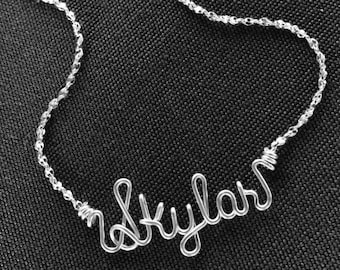 Wire Name Necklace or Anklet~Personalized Jewelry~Sterling Silver w/Heart,Cross,Star,Flower or Peace Sign~Birthstone~Any Name