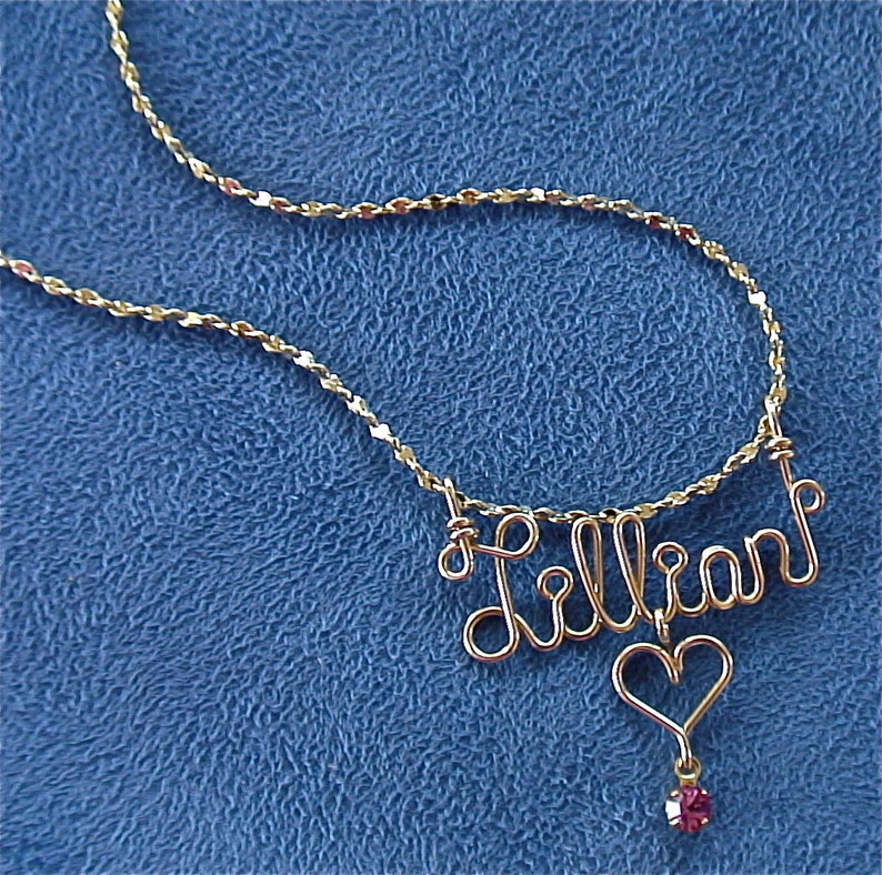 Personalized Jewelry Gold Wire Name Necklace w/Heart Cross Etsy