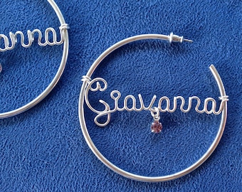 Personalized Wire Name Earrings~Gold, Rose Gold or Silver~Custom Jewelry~Hoops~Swarovski Crystals~2 Sizes to choose from~Any Name