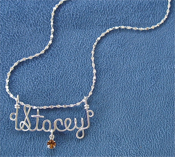 Personalized Jewelry Silver Wire Name Necklace W/heart, Cross