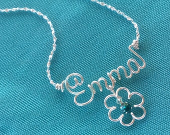 Personalized Silver Name Necklace or Anklet w/Charm & Swarovski Birthstone-Custom made to order-can even fit children or babies-Baby Jewelry