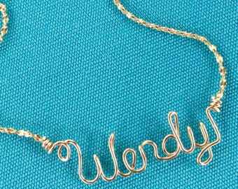 Personalized Jewelry~Gold Wire Name Necklace or Anklet~Heart, Cross, Star or Flower w/Swarovski Birthstone-Any Name~Custom Gift