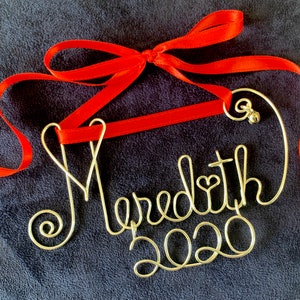 Personalized Wire Name Christmas Tree Ornament w/year 2024/Date~THE ORIGINAL~Custom Made Gift~Silver or Gold~Holiday Decor~Baby&#39;s 1st Xmas