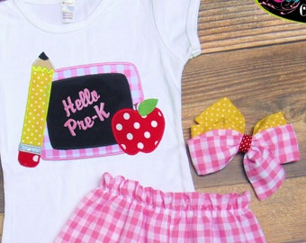 Hello Pre-K / Back to School Outfit For Girls / Back to School Outfits / Hello Preschool / Hello PreK / Bell Bottoms Girls / PreK Outfit