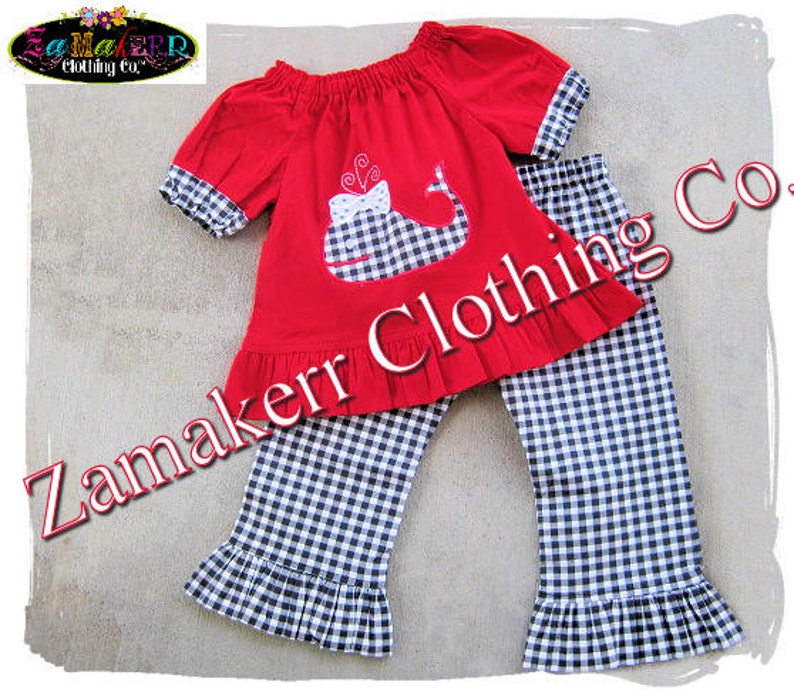 Girl Whale Outfit Pant Set Toddler Infant Baby Girl Cltohing Gingham Ruffle Pant Outfit Set 3 6 9 12 18 24 month 2T 2 3T 3 4T 4 5T 5 6 7 8 zdjęcie 1