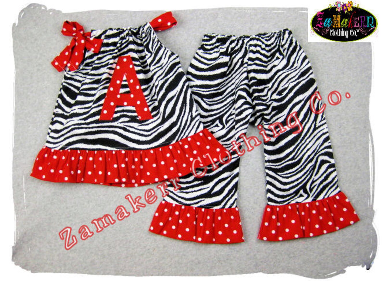 Toddler Baby Girl Zebra Outfit Set Top Pant Red Polka Dots Ruffle