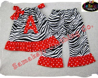Toddler Baby Girl Zebra Outfit Set Top Pant Red Polka Dots Ruffle Birthday Party School 3 6 9 12 18 24 month size 2T 2 3T 3 4T 4 5T 5 6 7 8