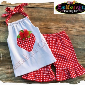 Strawberry Girl Red Halter Set / Baby Girl Strawberry Outfit / Girl Summer Halter Outfit / Strawberry Sweet Birthday Party / Zamakerr