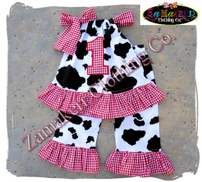 Girl Farm Outfit Clothing Baby Barn Cow Outfit Top Pant Set Red Gingham 1st 2nd Birthday 3 6 9 12 18 24 Month Size 2T 3T 4T 5T 6 7