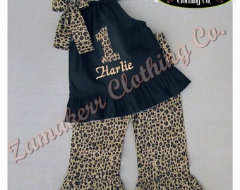 Toddler Girl Cheetah Leopard Outfit Set Pant Top Ruffle Pant Baby Infant Birthday Party 3 6 9 12 18 24 month size 2T 2 3T 3 4T 4 5T 5 6 7 8