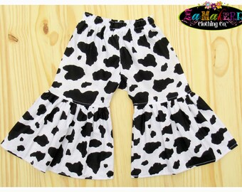 Cow Bell Bottoms For Girls / Toddler Bell Bottoms / Girl Cow Pants / Baby Girl Cow Pants / Baby Bell Bottoms / Flare Leg Pants / Cow Party