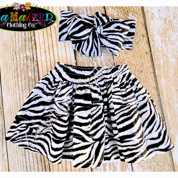 Girl Skirt Set Zebra Animal Print Baby Toddler Zoo Infant Headwrap Toddler Head wrap Skirt 3 6 9 12 18 24 Month 2t 2 3t 4t 4 5 6 7 8 Size