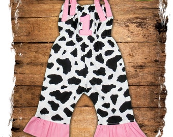 Girl Barnyard Birthday / Cow Romper Baby Girl / Barnyard 1st Birthday Outfit / Cow Birthday Romper / Farm Girl Birthday / All In One