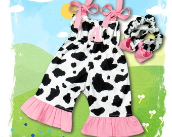 Girl Barnyard Birthday / Cow Romper Baby Girl / Barnyard 1st Birthday Outfit / Cow Birthday Romper / Farm Girl Birthday / All In One