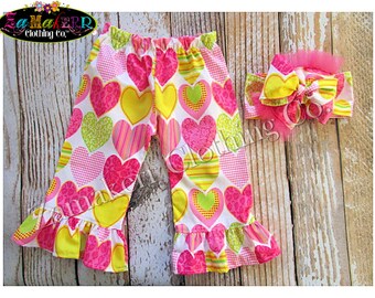 Baby Girls Valentines Day Pant Headwrap Toddler Head wrap Headband Clothing Heart Pink Infant 3 6 9 12 18 24 Month Size 2t 3t 4t 5t 6 7 8