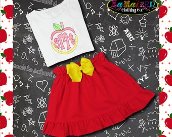 Girl Skirt Set / Back To School Outfit / Back To School Shirt / 1 st Day of School / Hello Kindergarten / First Day of school / Apple Outfit