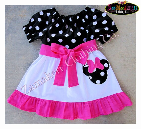 Girl Minnie Mouse Dress Outfit Black Pink Polka Dot Birthday | Etsy