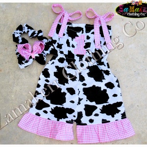 Baby Girl Cow Barn Birthday Outfit Toddler Infant Girl Farm Cow Top Pant Set Pink Gingham 1st 2nd 3 6 9 12 18 24 Month Size 2T 3T 4 Zamakerr