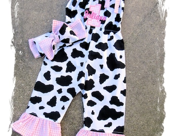 1st Birthday Outfit / Cowgirl Birthday Romper Outfit / Girls Birthday Outfit / Cow Birthday Outfit / Farm Birthday Outfit / Romper Baby Girl