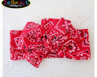 Western Bandana RED Cow Girl Baby Toddler Girl  Headwrap Infant Headwraps Newborn Bow Head Tie Headband Head Wrap Baby Shower Gift Headband