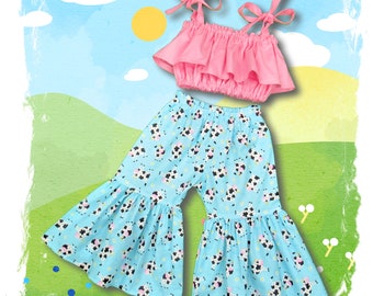 Girl Birthday Gift / Bell Bottoms for Girls / Girl Cow Outfit / Barnyard Birthday Party/ Baby Girl Gift / Baby Girl Clothes /  1st Birthday