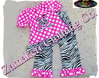 Birthday Girl Zebra Outfit Ruffle Pant Set Black White Pink Polkadot Peasant 3 6 9 12 18 24 month size 2 T 3 4 5 6 7 8 t