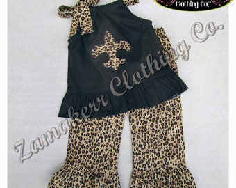 Baby Girl Cheetah Outfit Pant Set Toddler Infant Newborn Animal Print Zoo Black Leopard 3 6 9 12 18 24 month size 2T 2 3T 3 4T 4 5T 5 6 7 8