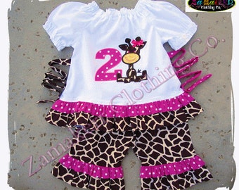 Giraffe Girl Outfit Set - Birthday Girl Outfit Set  - Toddler Infant Baby Girl Clothes 3 6 9 12 18 24 month size 2T 2 3T 3 4T 4 5T 5 6 7 8