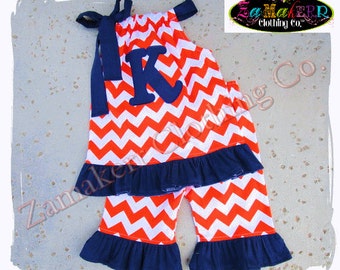 Girl Outfit Pant Set Orange Blue Outfit Custom Boutique Clothing Baby Clothes Toddler 3 6 9 12 18 24 month size 2t 2 3t 3 4t 4 5t 5 6 7 8