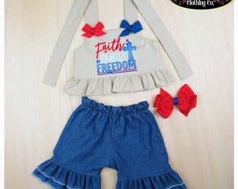 Baby Girl 4th of July Outfit / Toddler Girl Fourth of July Outfit / Girl Patriotic Outfit / Girl 4th of July Outfit / July 4th Crop Top