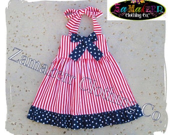 Patriotic Dress / July 4th Dress / Independence Day Dress / Girl Halter Dress / Stars and Stripe / Fourth July Dress / Baby Girl 4th of July