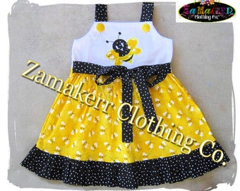 Infant Baby Girl Bee Birthday Dress Cute Toddler Girl Bumble Bee Jumper Ruffle Dress 3 6 9 12 18 24 month size 2T 2 3T 3 4T 4 5T 5 6 7 8