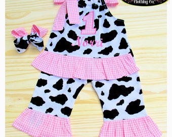 Holy Cow I'm One / Holy Cow I'm Two / Cow Birthday Party / Girl Farm Birthday Outfit / Farm Birthday Party Invitation / Farm Animals Outfit