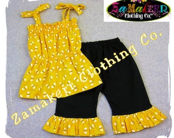 Baby Girl Bumble Bee Outfit Pant Set Toddler Top Ruffle Bottom Clothing 3 6 9 12 18 24 month size 2t 2 3t 3 4t 4 5t 5 6 7 Zamakerr