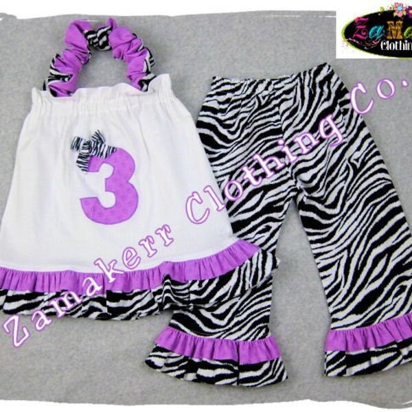 Custom Boutique Girl Clothing Zebra N Lavender Dress Top Ruffle Pant Bottom Outfit Set 3 6 9 12 18 24 month size 2T 2 3T 3 4T 4 5T 5 6 7 8