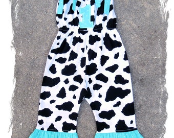 Toddler Girl Cow Outfit / Cow Romper Baby Girl / Cow Print Outfit / Cow Birthday Romper / Farm Theme Birthday / Girl Farm Outfit / Party