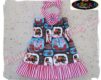 Girl Pirate Dress - Custom Boutique Clothing - Girl Pirate Ship Ruffle Dress 3 6 9 12 18 24 month size 2T 2 3T 3 4T 4 5T 5 6 7 8