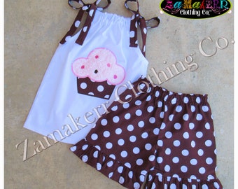 Baby Girl Birthday Cupcake Outfit Set Sprinkle Party Top Pant Infant Toddler Brown 3 6 9 12 18 24 month size 2T 2 3T 3 4 4T 5T 5 6 7 8