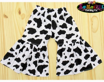 Cow Birthday Pants / Girls Cow Pants / Cow Print Bell Bottoms / Farm Theme Birthday / Bell Bottoms For Girls / Barnyard Birthday Farm Outfit