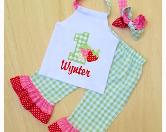 Berry First Birthday Outfit / Personalized Baby Girl Strawberry Clothes / Sweet One Baby Strawberry Halter / Baby Shower Gift / Sweet Two