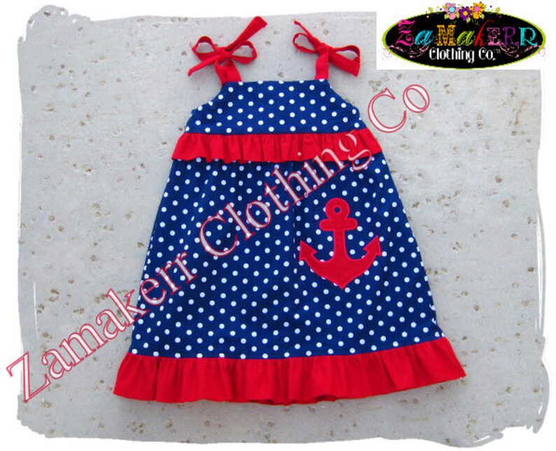 Girl Birthday Dress Girl Anchor Dress Baby Girl Navy Polka Etsy