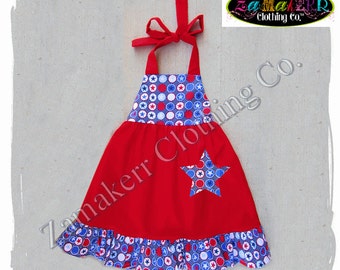 Baby 4th of July Girl Halter Dress Toddler Infant Summer Fourth Red White Blue Set Size 3 6 9 12 18 24 month 2 2T 3 3T 4T 4 5T 5 6 7 8